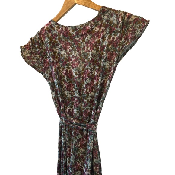 Floral Print Short Sleeve Wrap Lightweight Deep V Long Maxi Dress S - Picture 5 of 10